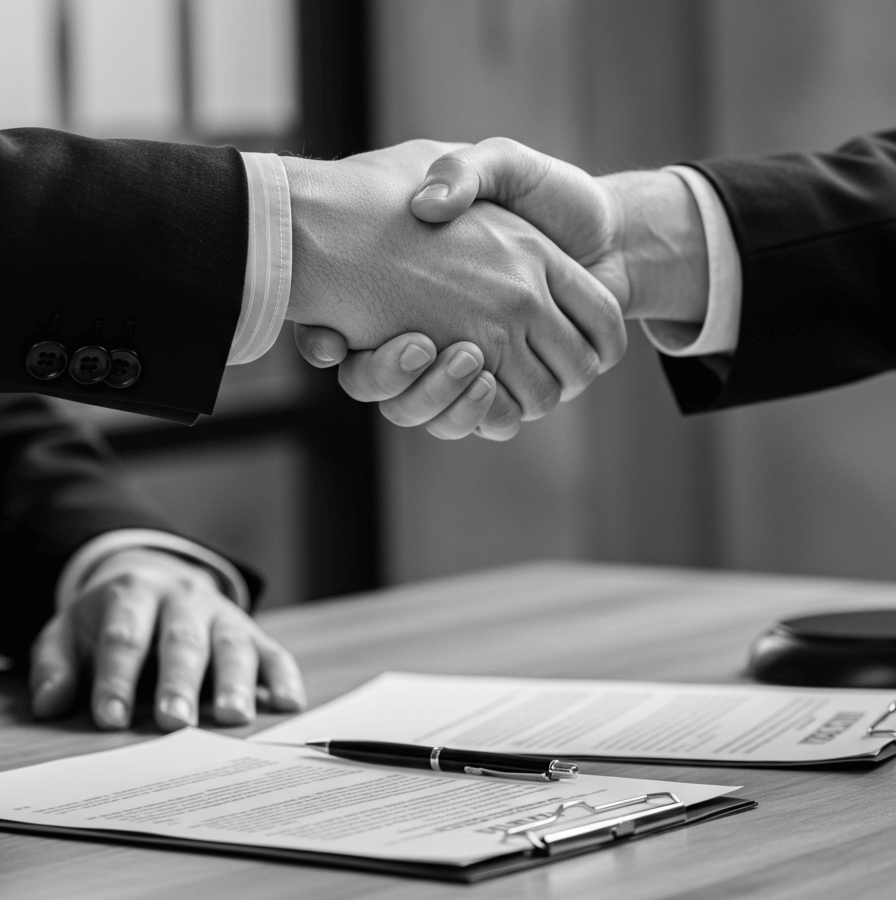 Handshake after partnering with the law firm