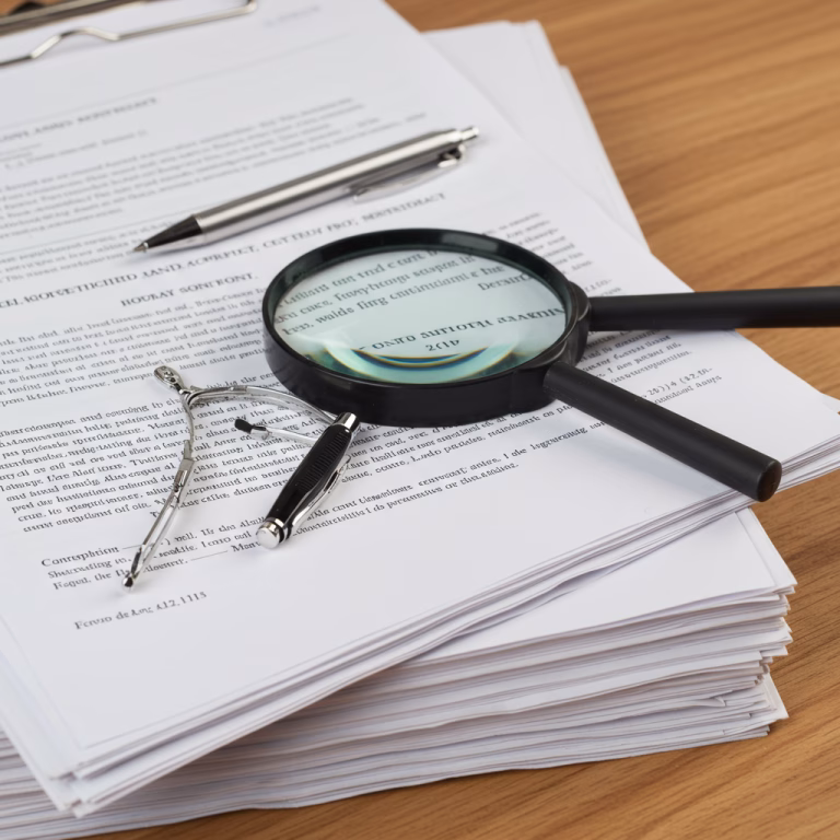 A stack of neatly organized legal property documents and contracts, representing thorough conveyancing and legal due diligence.