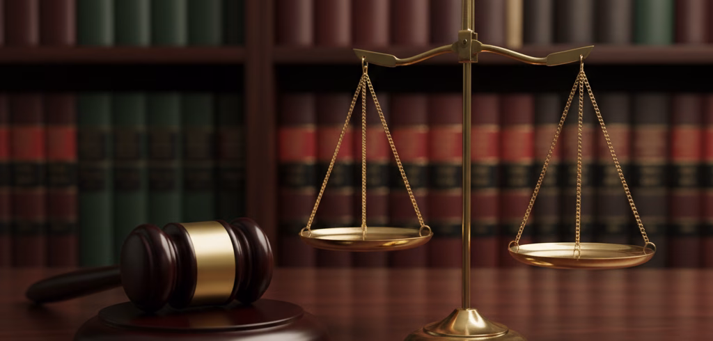 Calderbank Offer Professional legal concept featuring a gold balance scale and wooden gavel on a desk, representing commercial litigation and settlement cost-shifting strategies such as Calderbank Offer.