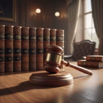 A professional wooden gavel and sound block resting on a desk in front of a row of leather-bound law books, representing the legal authority of a garnishee order in Australia.